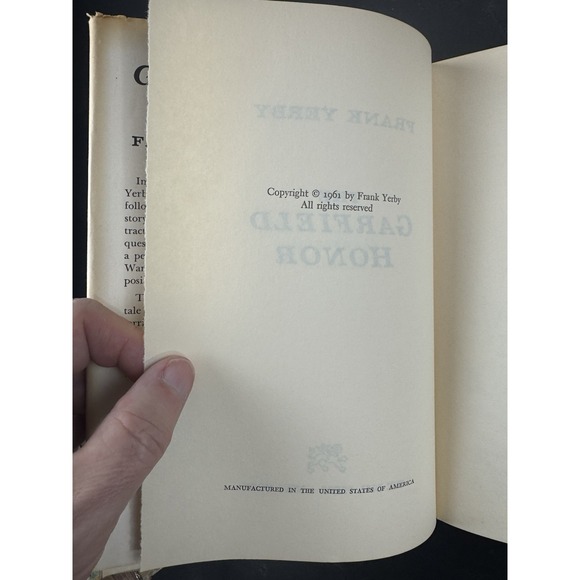 The Garfield Honor Frank Yerby HC DJ nice 1961 book club edition - Picture 3 of 9